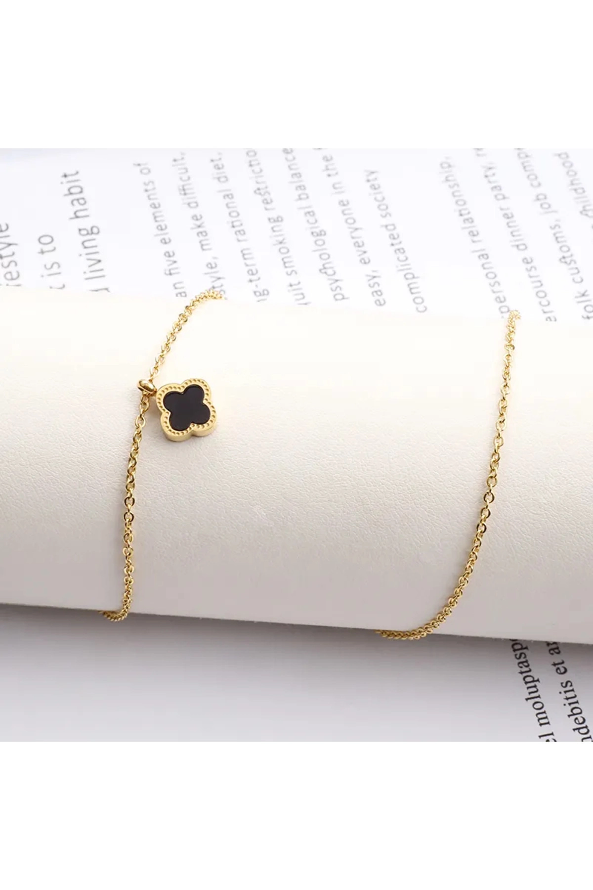 Yonca Kolye Gold Siyah | 316l Çelik - Kararmaz | Hediye Kadın-3