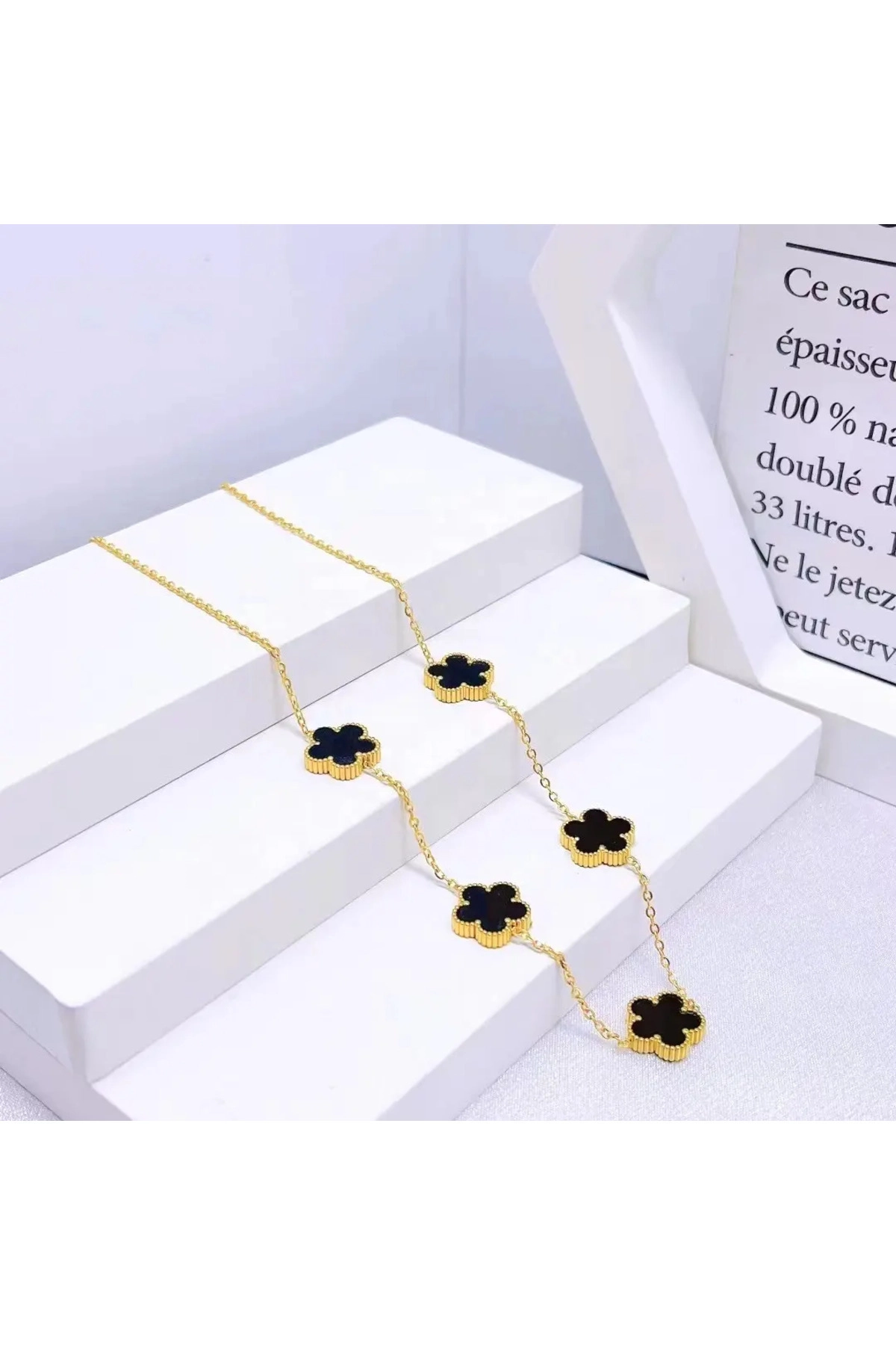 Yonca Kolye Gold Siyah 5 Li | Anneler Günü Hediyesi | Kadın-3