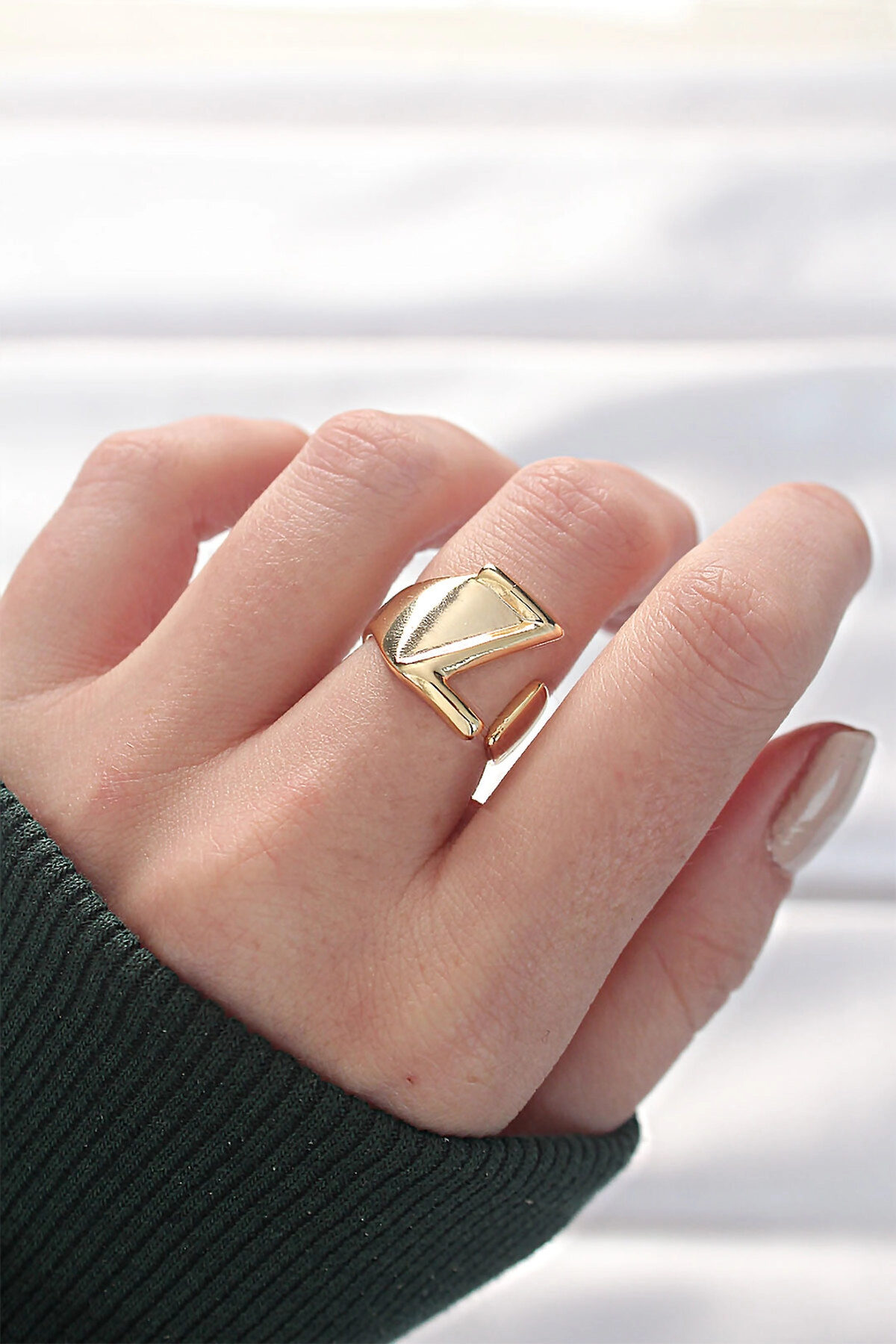 Z Harfli Altın Renk Ayarlanabilir Yüzük-0