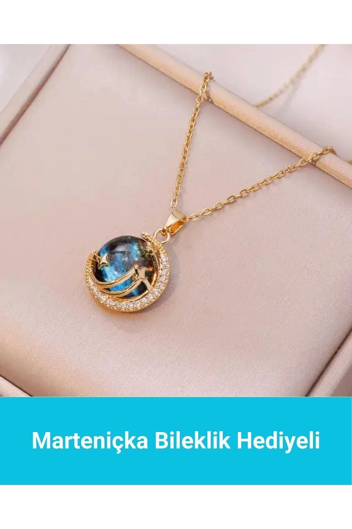 Zarif Gökyüzü - Gezegen Kolye | 316l Çelik - Kararmaz | Hediye Kadın | Uzay Dünya-0