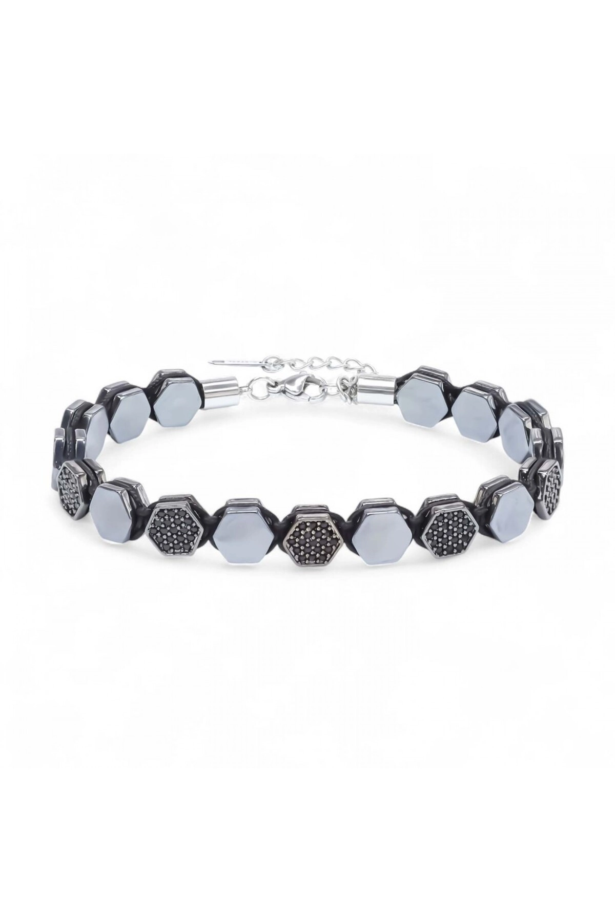 Zirkon Taşlı Ayarlanabilir Hematit Çelik Bileklik-0