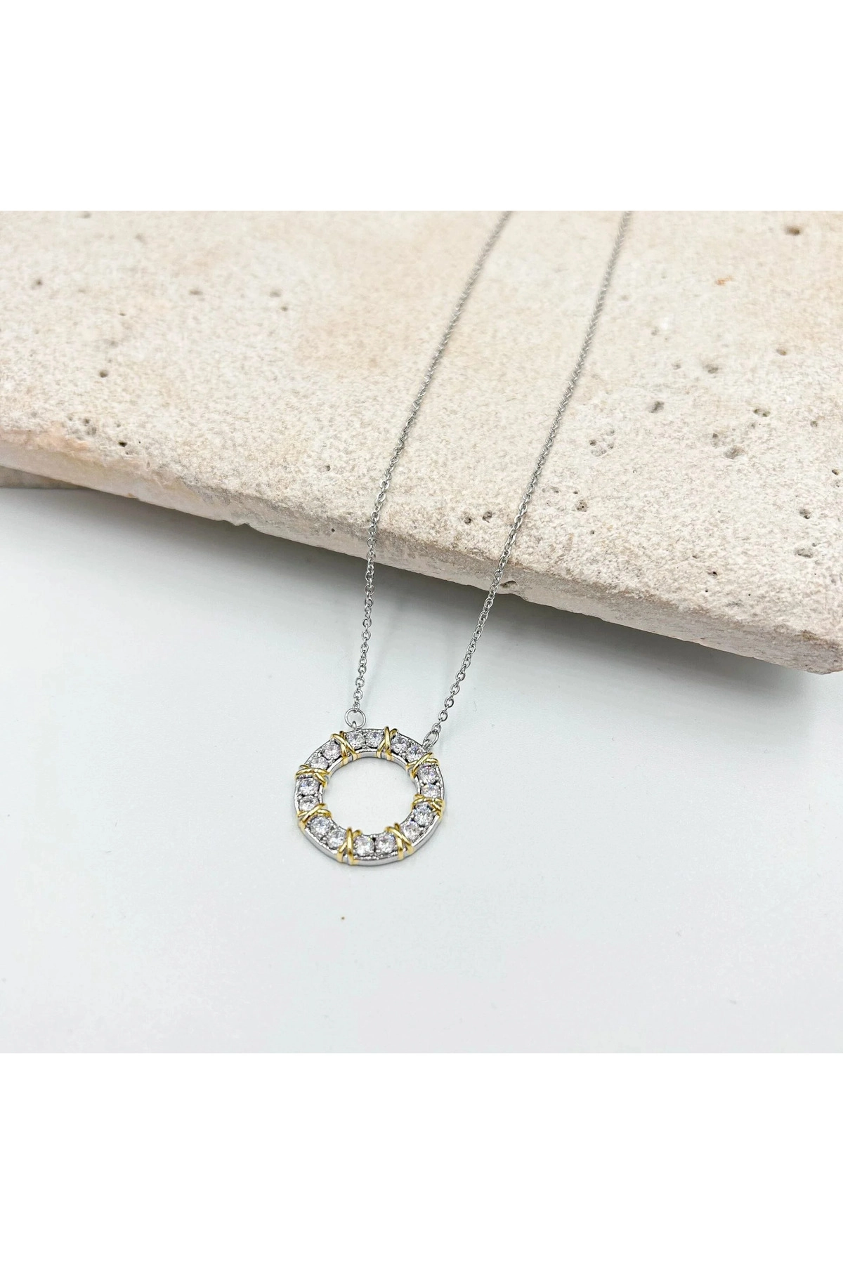 Zirkon Taşlı Gold Detaylı Zarif Xox Kolye | 316l Çelik - Kararmaz | Hediye Kadın-5