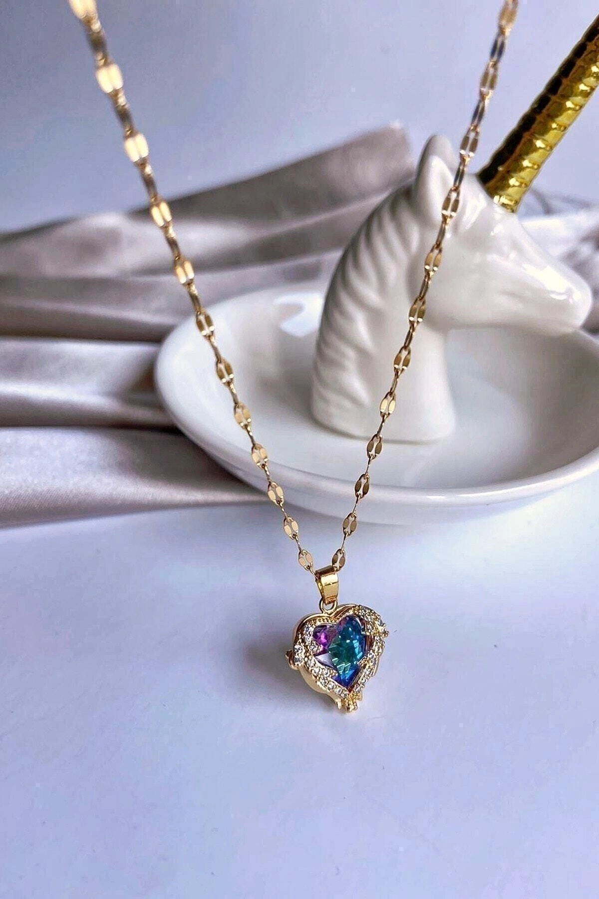 Zirkon Taşlı Kalp Kolye | 316l Çelik - Kararmaz | Hediye Kadın-4