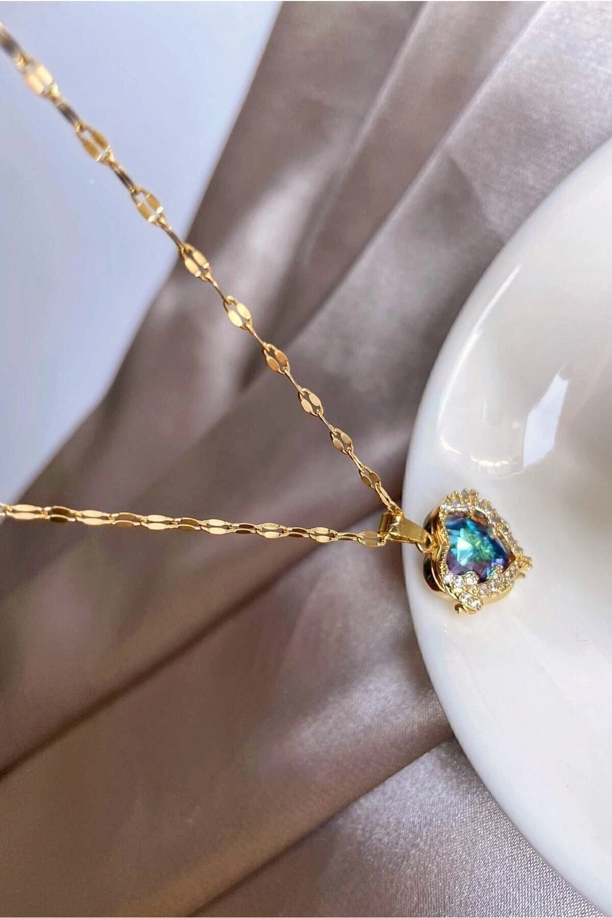 Zirkon Taşlı Kalp Kolye | 316l Çelik - Kararmaz | Hediye Kadın-5