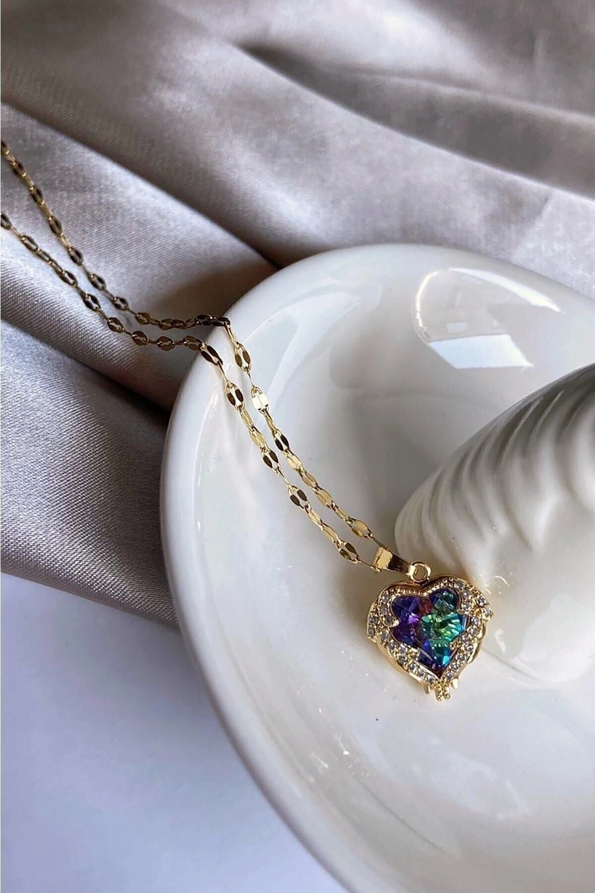 Zirkon Taşlı Kalp Kolye | 316l Çelik - Kararmaz | Hediye Kadın-6