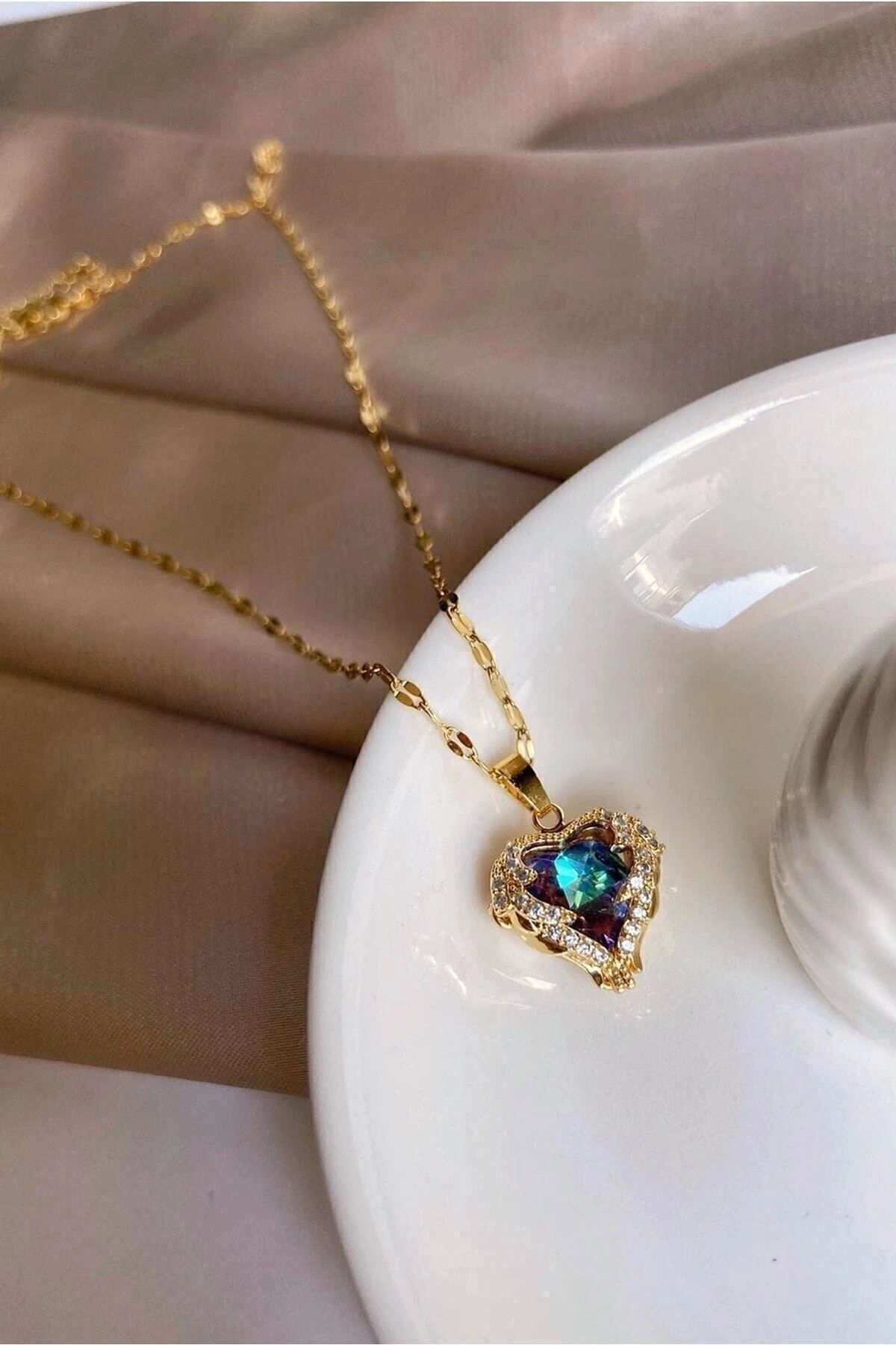 Zirkon Taşlı Kalp Kolye | 316l Çelik - Kararmaz | Hediye Kadın-7