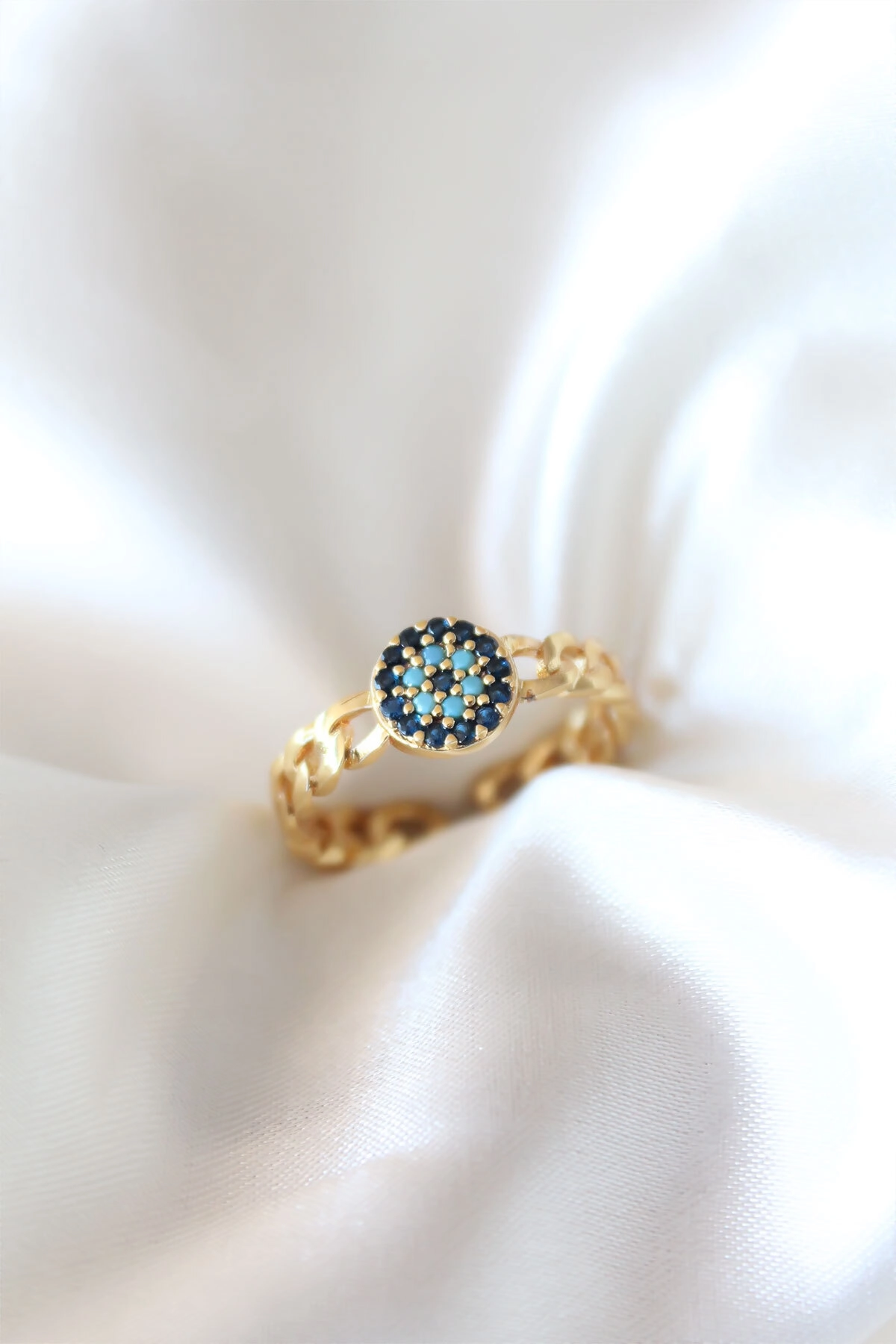 Zirkon Taşlı Nazarlı Altın Kaplama Kadın Yüzük-0