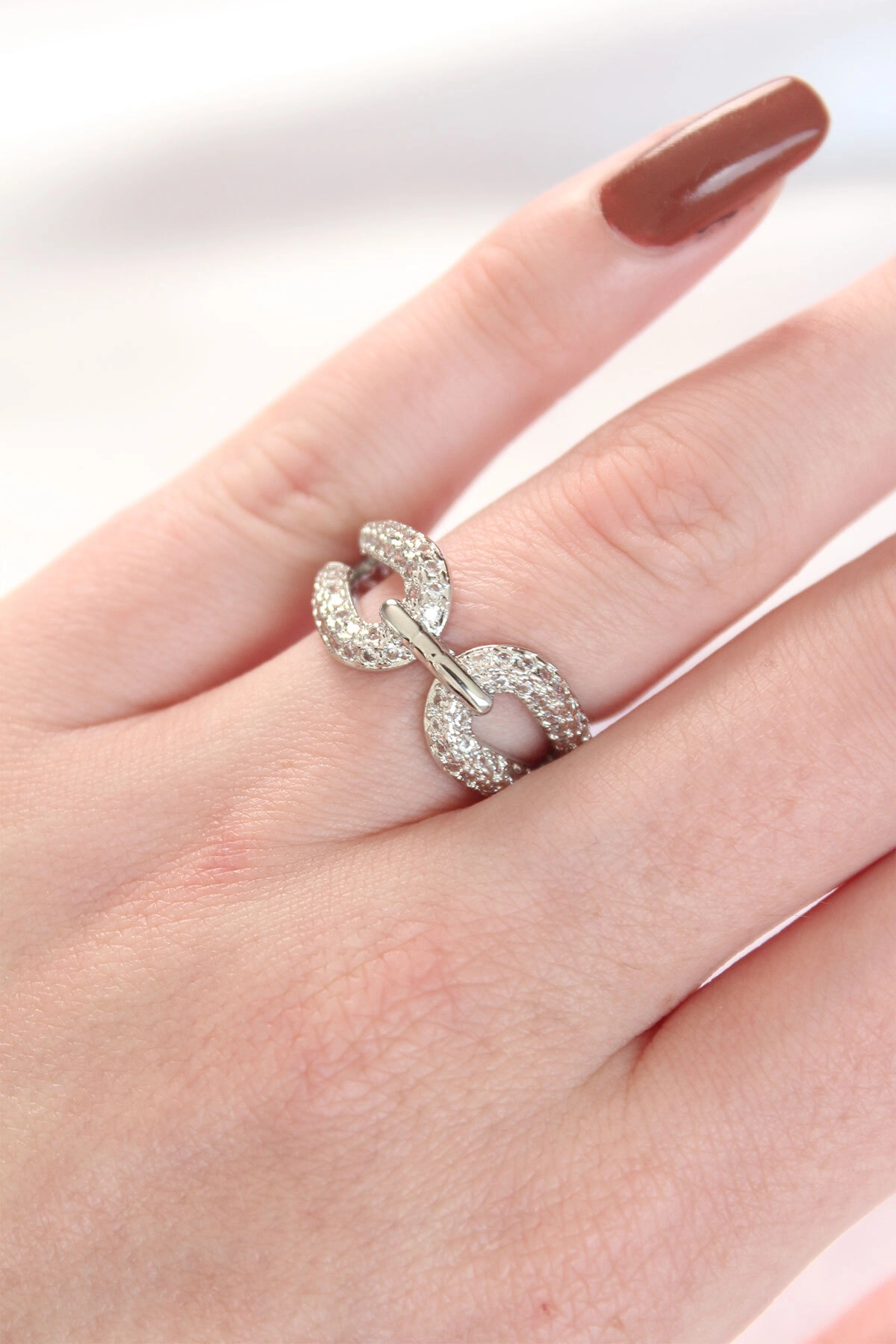 Zirkon Taşlı Silver Renk Ayarlanabilir Yüzük-1