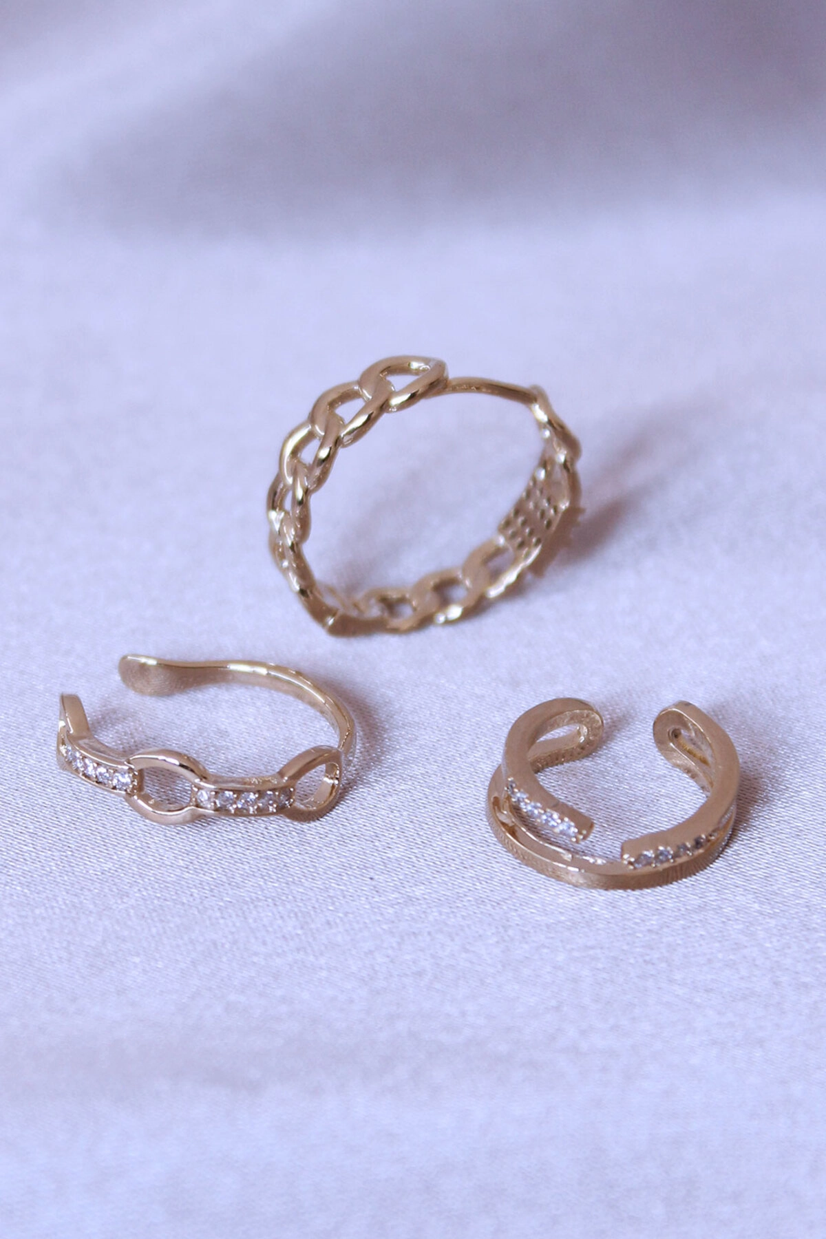 Zirkon Taşlı Zincir Model Küpe Seti-0